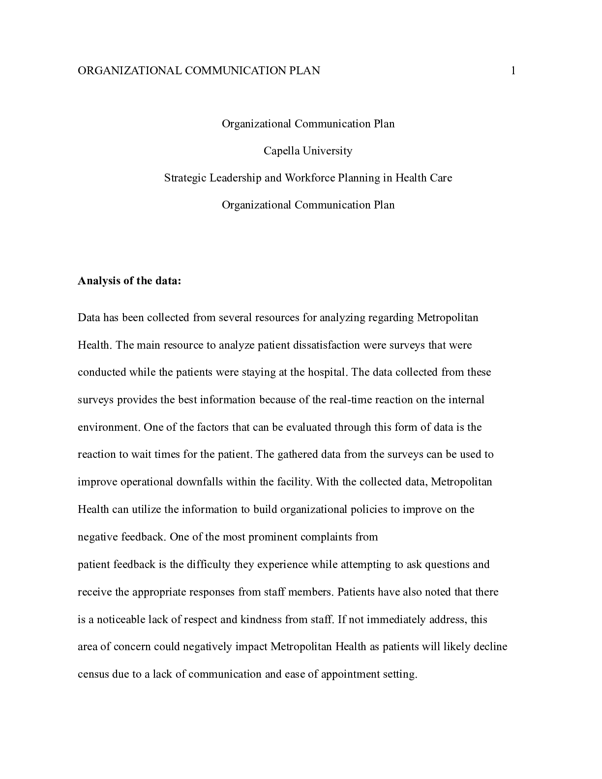 Preview image of cf assessment 3.docx  ORGANIZATIONAL COMMUNICATION PLAN document